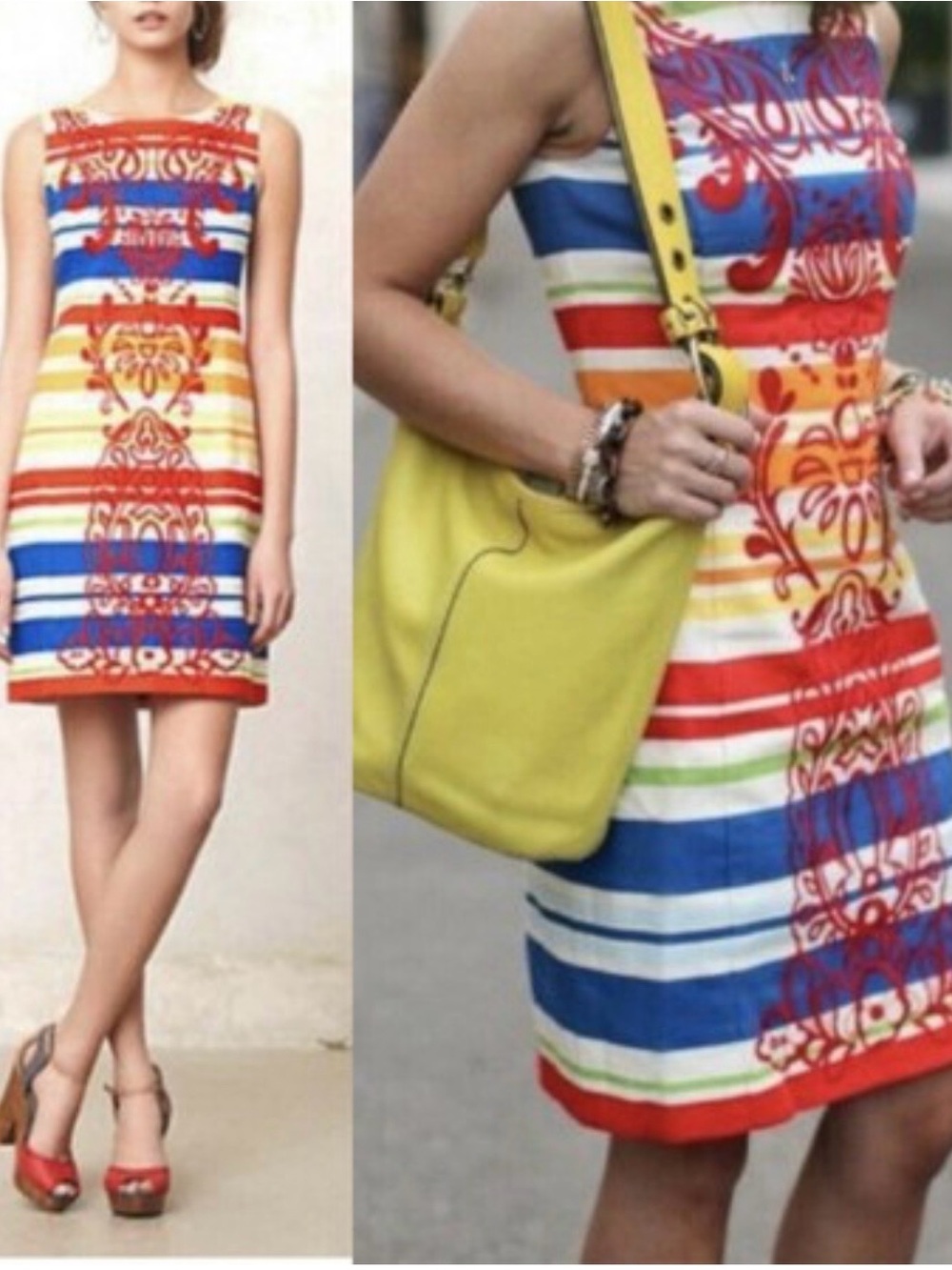 Tabitha Anthropologie Colorful Striped Embroidered Sleeveless Dress Size 0